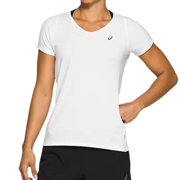 OASICS WOMEN'S V-NECK SHORT SLEEVE‎ TOP WHITE L NWT IN PACKAGING - Picture 1 of 8